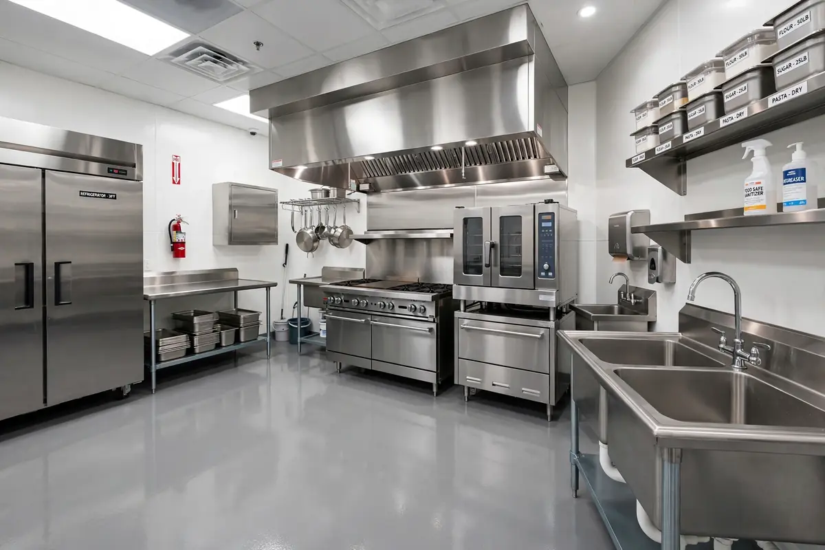 Commercial kitchen epoxy floor
